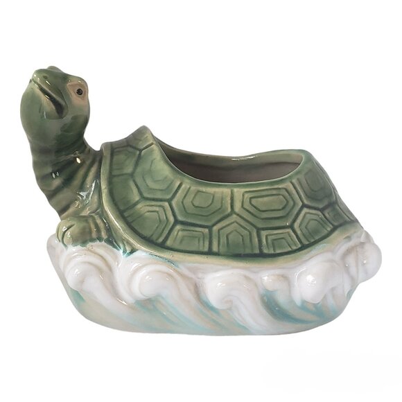 VTG Turtle Planter Kitschy Tortoise Glazed Ceramic Succulent Pot marked #B-174 - Picture 1 of 15